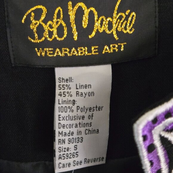 Bob Mackie NWT Art To Wear Embroidered Black Linen Blend Tunic Size S - Picture 7 of 7
